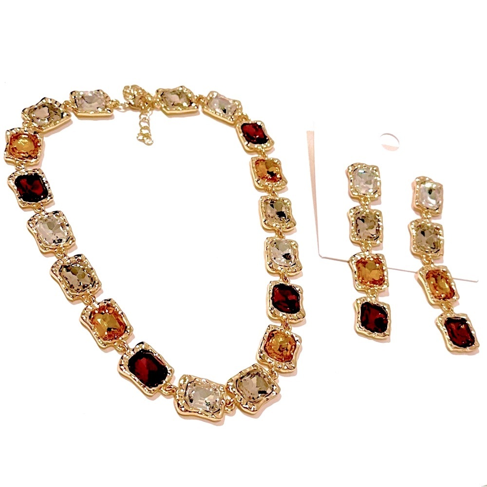 WARM HUES Designer Gemstone Statement Necklace & Earrings Set | NWT - Picture 13 of 16